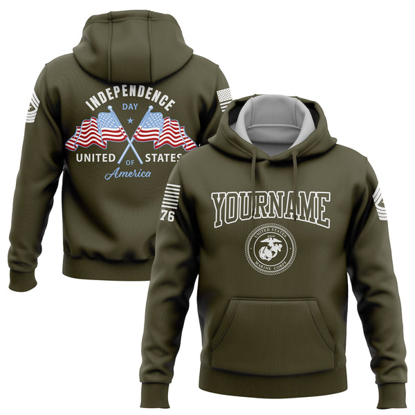Custom Olive American Flag Military Rank Name Independence Day Hoodie | Father's Day Gifts
