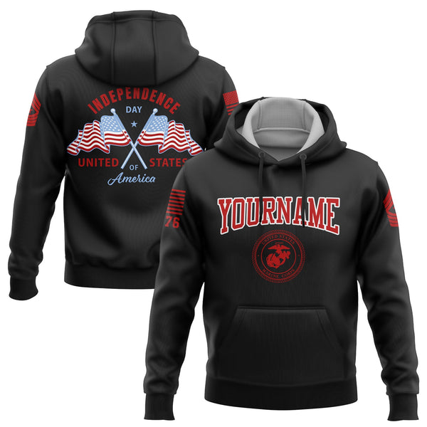 Custom Black American Flag Military Rank Name Independence Day Hoodie | Father's Day Gifts