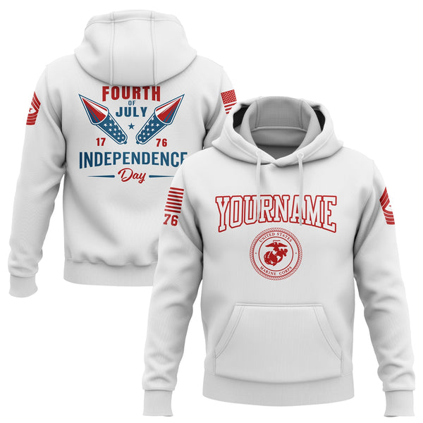 Custom White Fourth Of July Military Rank Name Independence Day Hoodie | Father's Day Gifts