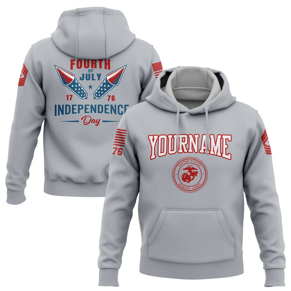 Custom Grey Fourth Of July Military Rank Name Independence Day Hoodie | Father's Day Gifts