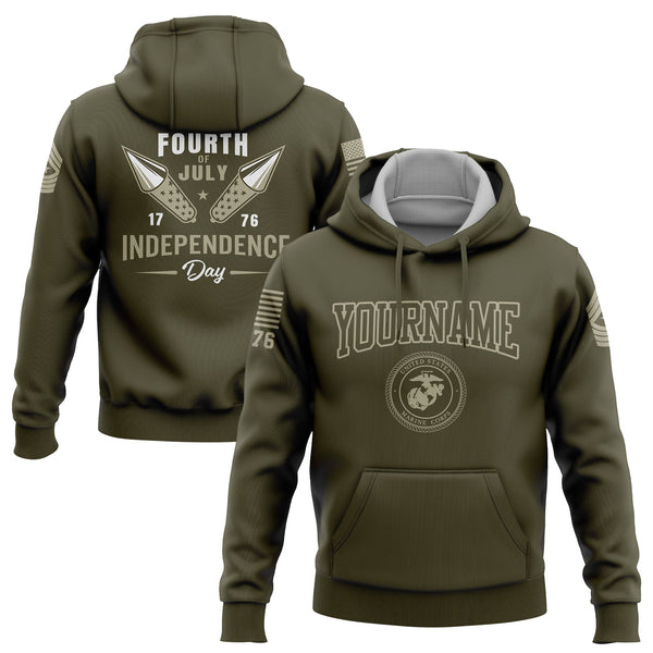 Custom Olive Fourth Of July Military Rank Name Independence Day Hoodie | Father's Day Gifts