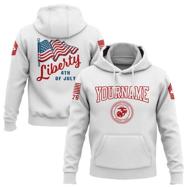 Custom White American Flag Military Rank Name Independence Day Hoodie | Father's Day Gifts