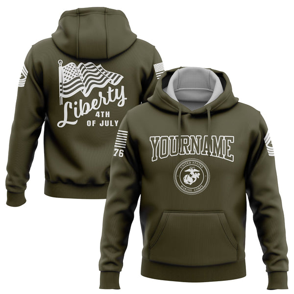 Custom Olive American Flag Military Rank Name Independence Day Hoodie | Father's Day Gifts