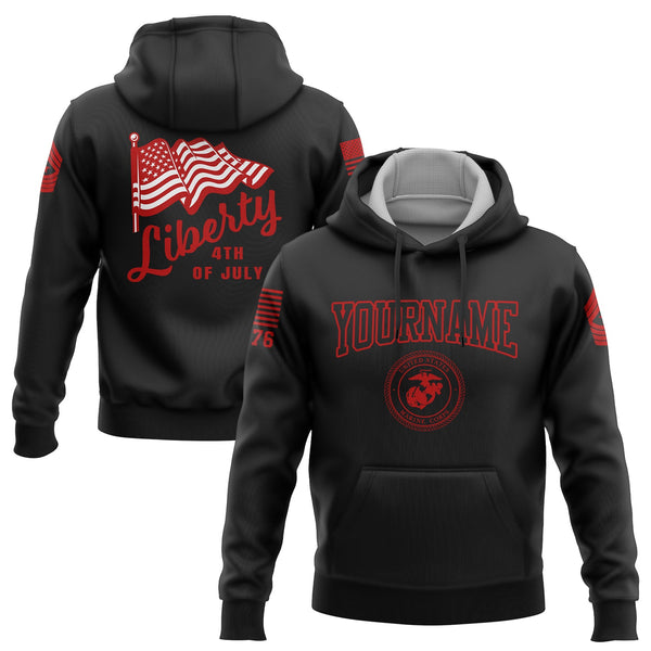 Custom Black American Flag Military Rank Name Independence Day Hoodie | Father's Day Gifts