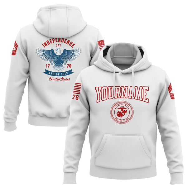 Custom White 1776 Eagle Military Rank Name Independence Day Hoodie | Father's Day Gifts
