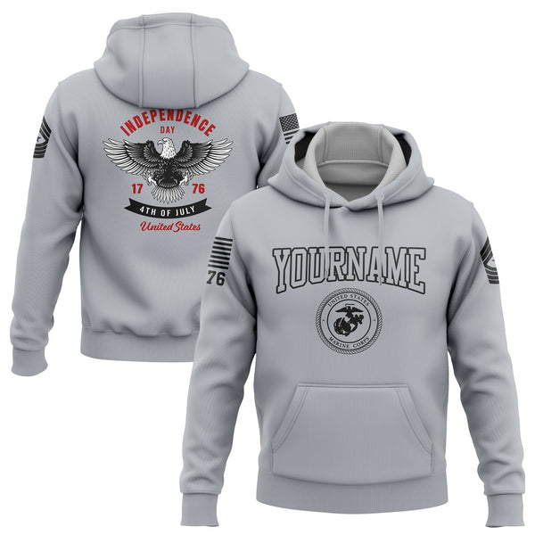 Custom Grey 1776 Eagle Military Rank Name Independence Day Hoodie | Father's Day Gifts