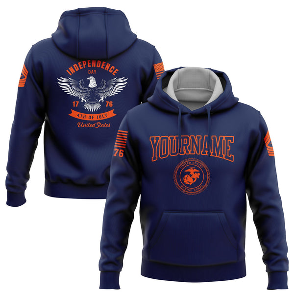 Custom Navy 1776 Eagle Military Rank Name Independence Day Hoodie | Father's Day Gifts