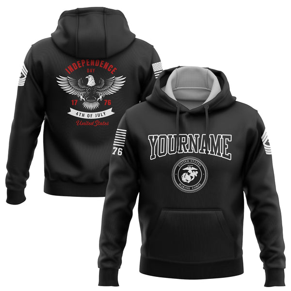 Custom Black 1776 Eagle Military Rank Name Independence Day Hoodie | Father's Day Gifts