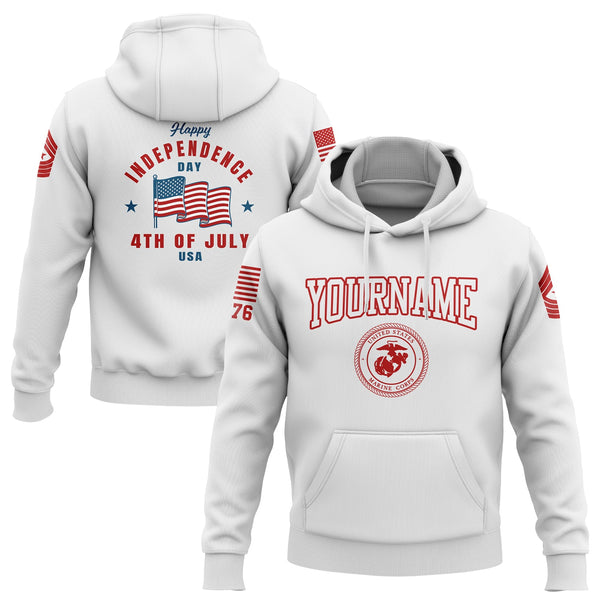 Custom White 4th Of July American Flag Military Rank Name Independence Day Hoodie | Father's Day Gifts