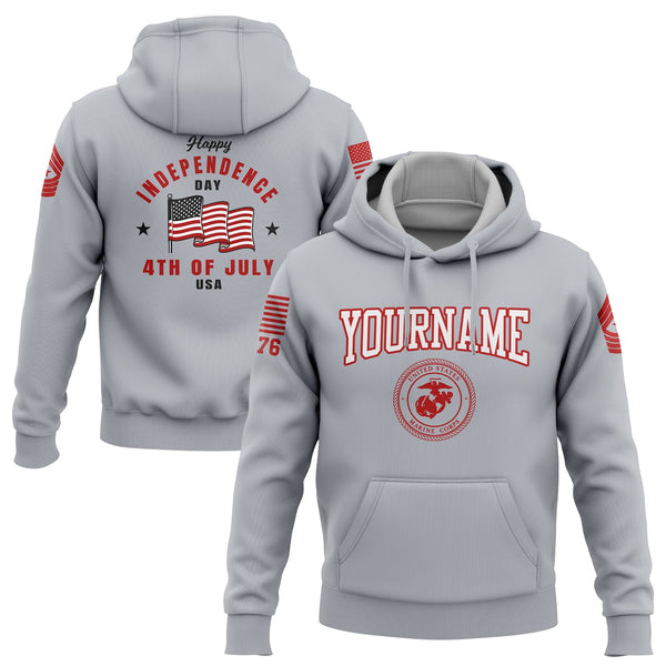 Custom Grey 4th Of July American Flag Military Rank Name Independence Day Hoodie | Father's Day Gifts