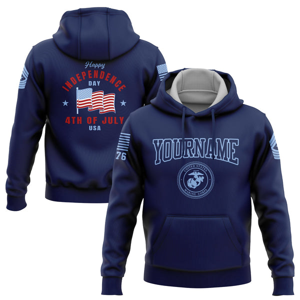 Custom Navy 4th Of July American Flag Military Rank Name Independence Day Hoodie | Father's Day Gifts