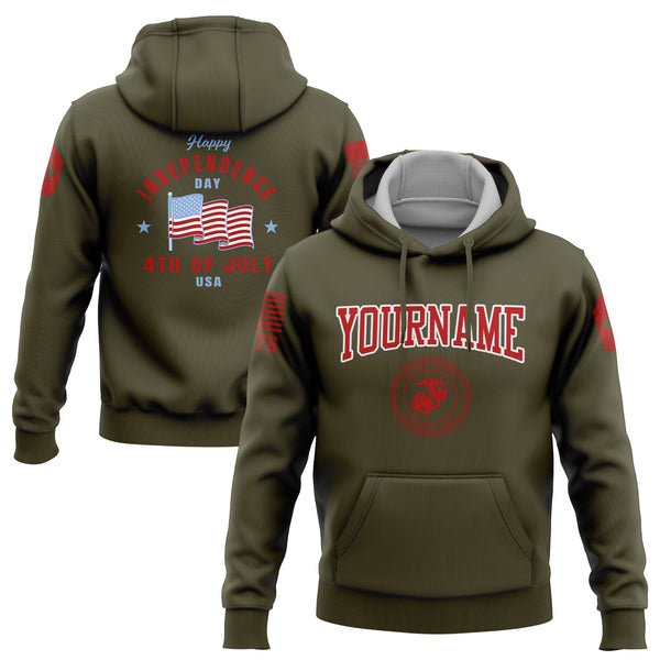Custom Olive 4th Of July American Flag Military Rank Name Independence Day Hoodie | Father's Day Gifts