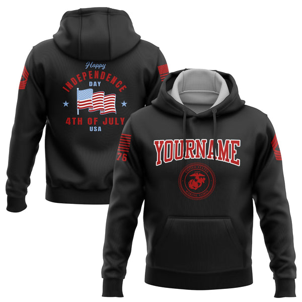 Custom Black 4th Of July American Flag Military Rank Name Independence Day Hoodie | Father's Day Gifts