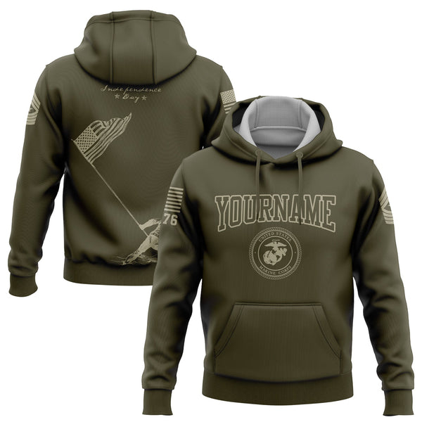 Custom Olive American Flag Military Rank Name Independence Day Hoodie | Father's Day Gifts