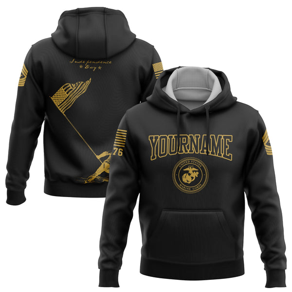 Custom Black American Flag Military Rank Name Independence Day Hoodie | Father's Day Gifts