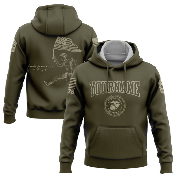Custom Olive American Flag Military Rank Name Independence Day Hoodie | Father's Day Gifts