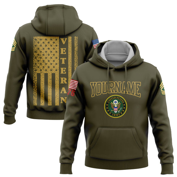 Custom Olive 1776 American Flag Army Military Rank Name Veterans Day Hoodie | Father's Day Gifts