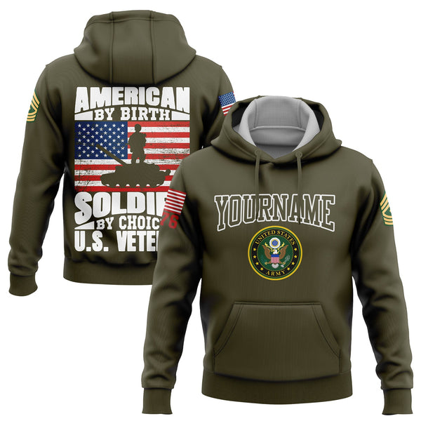 Custom Olive American By Birth Soldier By Choice 1776 Army Military Rank Name Veterans Day Hoodie | Father's Day Gifts