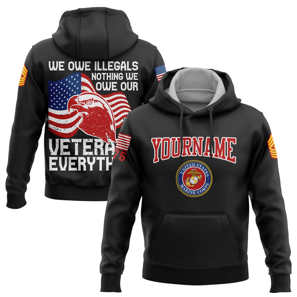 Custom Black We Own Illegals Nothing We Our Veterans Everything 1776 Eagle Flag Military Rank Name Veterans Day Hoodie | Father's Day Gifts