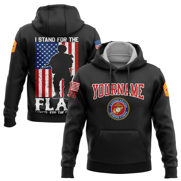 Custom Black I Stand For Flag I Kneel For The Fallen 1776 Military Rank Name Veterans Day Hoodie | Father's Day Gifts