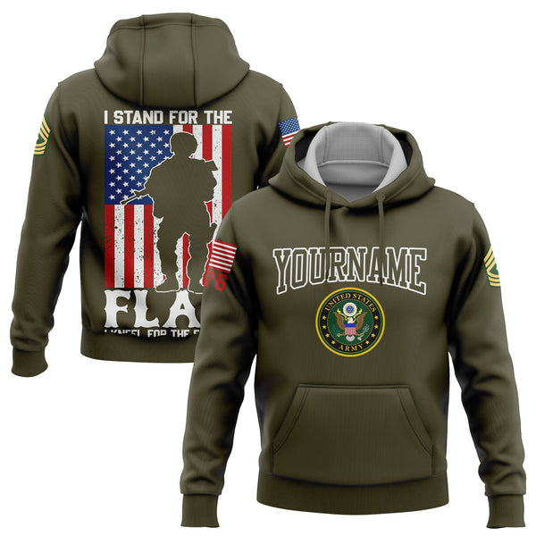 Custom Olive I Stand For Flag I Kneel For The Fallen 1776 Army Military Rank Name Veterans Day Hoodie | Father's Day Gifts