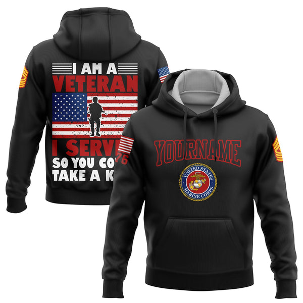 Custom Black I'M A Veteran I Served So You Could Take A Knee 1776 Flag Military Rank Name Veterans Day Hoodie | Father's Day Gifts