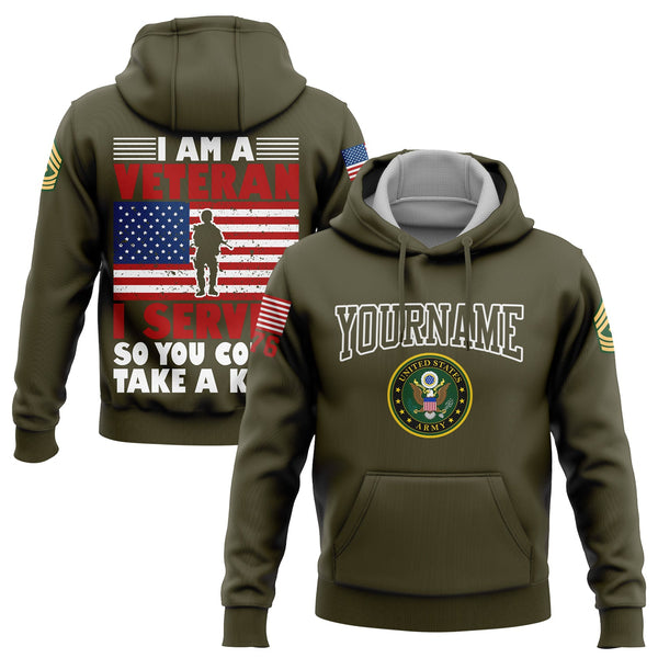 Custom Olive I'M A Veteran I Served So You Could Take A Knee 1776 Flag Army Military Rank Name Veterans Day Hoodie | Father's Day Gifts