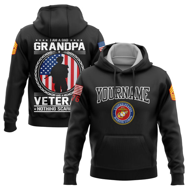 Custom Black I'M A Dad Grandpa 1776 Flag U.S Marine Corps Military Rank Name Veterans Day Hoodie | Father's Day Gifts