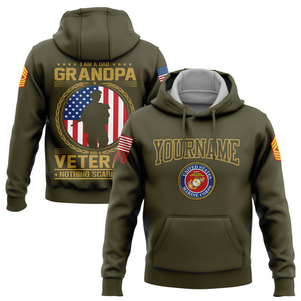 Custom Olive I'M A Dad Grandpa 1776 Flag U.S Marine Corps Military Rank Name Veterans Day Hoodie | Father's Day Gifts