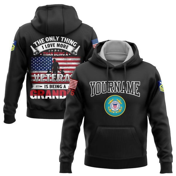 Custom Black The Only Thing I Love More 1776 Flag U.S Coast Guard Military Rank Name Veterans Day Hoodie | Father's Day Gifts