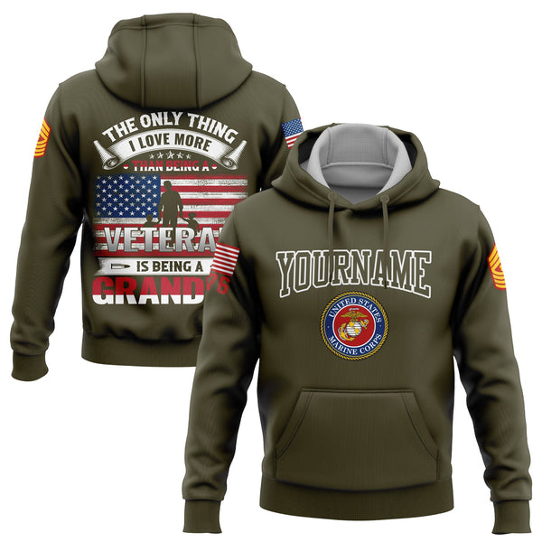 Custom Olive The Only Thing I Love More 1776 Flag U.S Marine Corps Military Rank Name Veterans Day Hoodie | Father's Day Gifts
