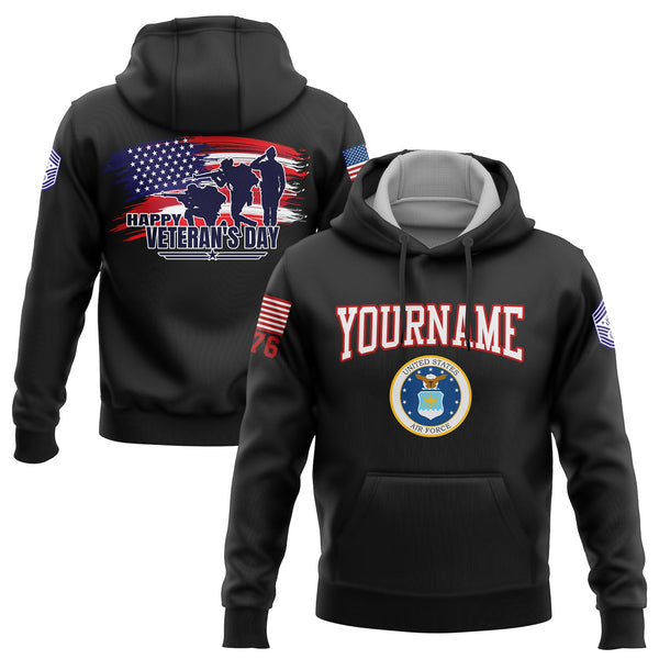 Custom Black 1776 Flag U.S Air Force Military Rank Name Veterans Day Hoodie | Father's Day Gifts