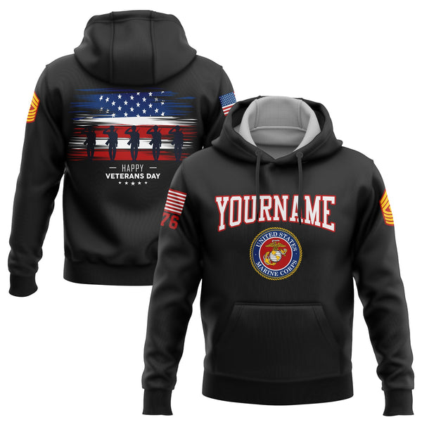 Custom Black 1776 Flag U.S Marine Corps Military Rank Name Veterans Day Hoodie | Father's Day Gifts