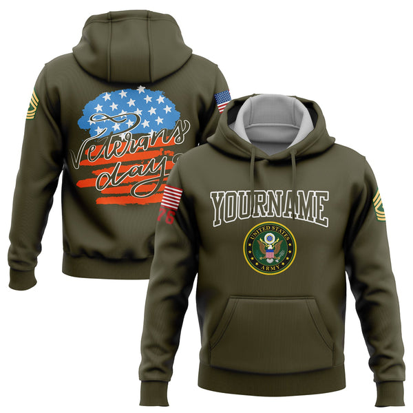 Custom Olive 1776 Flag U.S Army Military Rank Name Veterans Day Hoodie | Father's Day Gifts