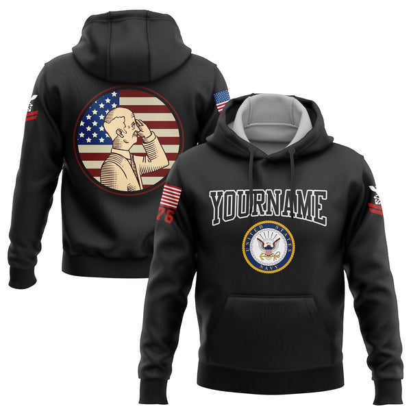 Custom Black 1776 Flag U.S Navy Military Rank Name Veterans Day Hoodie | Father's Day Gifts