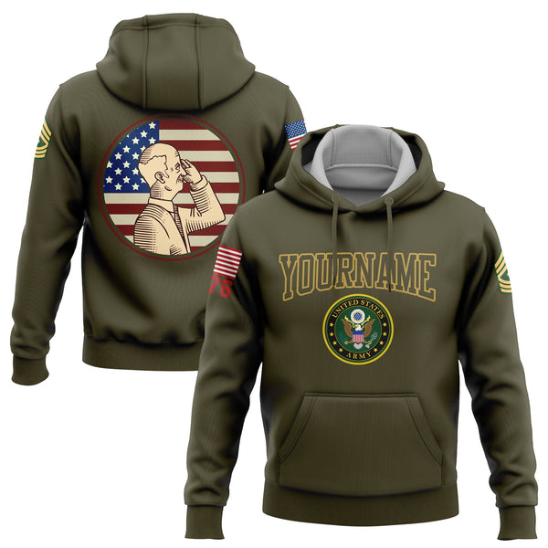 Custom Olive 1776 Flag U.S Army Military Rank Name Veterans Day Hoodie | Father's Day Gifts