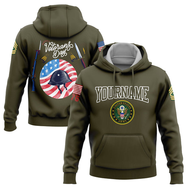Custom Olive Helmet 1776 Flag U.S Army Military Rank Name Veterans Day Hoodie | Father's Day Gifts