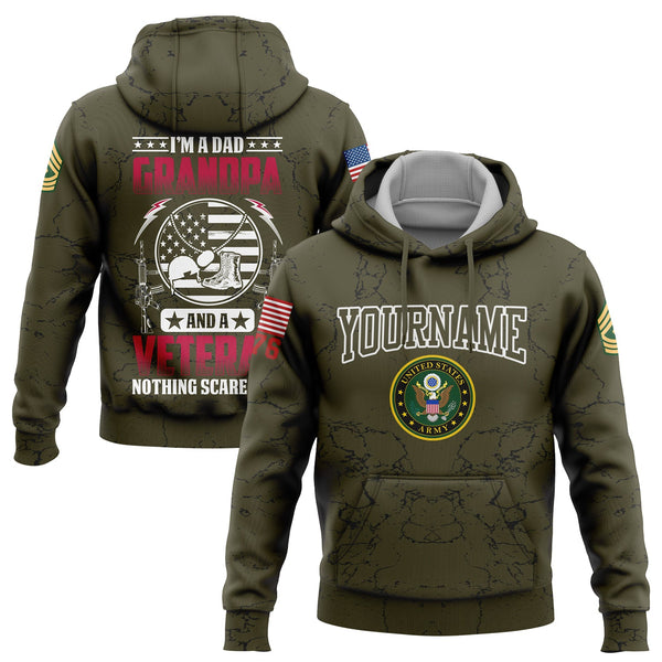 Custom Olive I'm A Dad Grandpa 1776 Flag U.S Army Military Rank Name Veterans Day Hoodie | Father's Day Gifts
