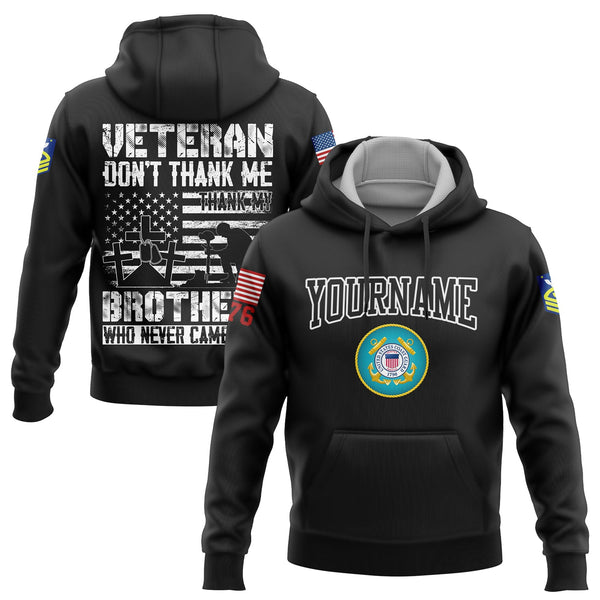 Custom Black Veteran Don't Thank Me Thank My Brothers Who Never Came Back 1776 Flag U.S Coast Guard Military Rank Name Veterans Day Hoodie | Father's Day Gifts