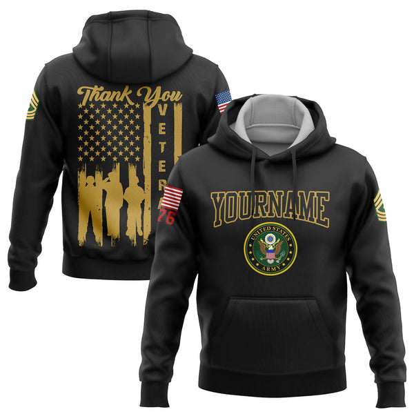 Custom Black Thank You Veterans 1776 Flag U.S Army Military Rank Name Veterans Day Hoodie | Father's Day Gifts