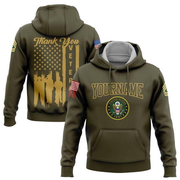 Custom Olive Thank You Veterans 1776 Flag U.S Army Military Rank Name Veterans Day Hoodie | Father's Day Gifts