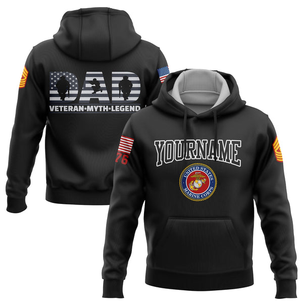 Custom Black Dad Veteran Myth Legend 1776 Flag U.S Marine Corps Military Rank Name Veterans Day Hoodie | Father's Day Gifts