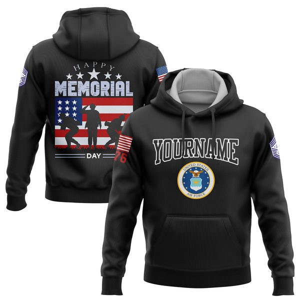 Custom Black 1776 American Flag U.S Air Force Military Rank Name Memorial Day Hoodie