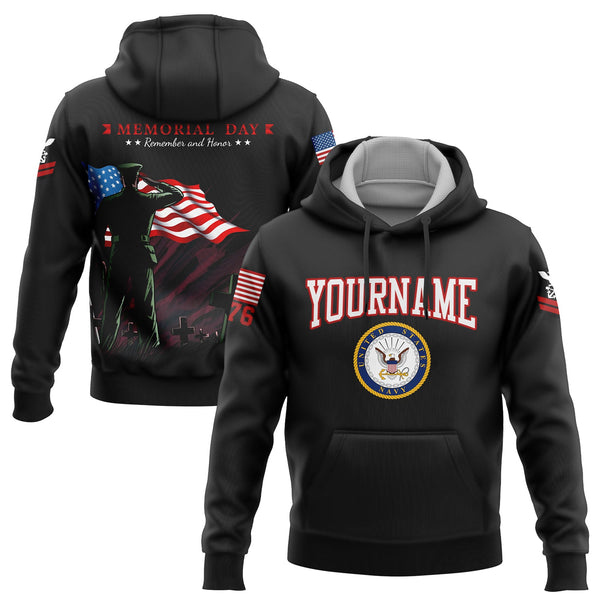 Custom Black Tombstone Remember And Honor 1776 American Flag U.S Navy Military Rank Name Memorial Day Hoodie