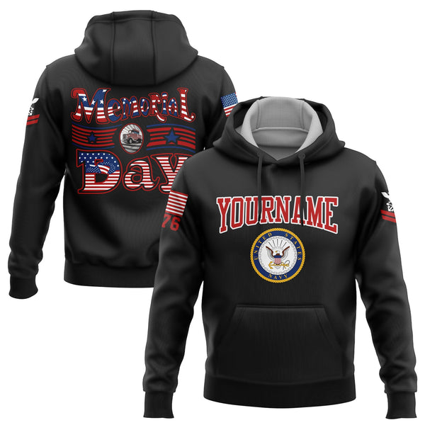 Custom Black Truck 1776 American Flag U.S Navy Military Rank Name Memorial Day Hoodie