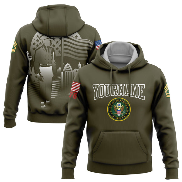Custom Olive Tombstone 1776 American Flag U.S Army Military Rank Name Memorial Day Hoodie