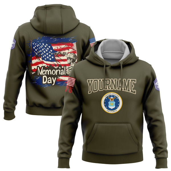 Custom Olive 1776 American Flag U.S Air Force Military Rank Name Memorial Day Hoodie