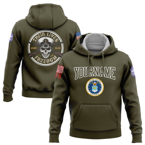 Custom Olive Skull Their Lives Freedom 1776 U.S Air Force Military Rank Name Hoodie