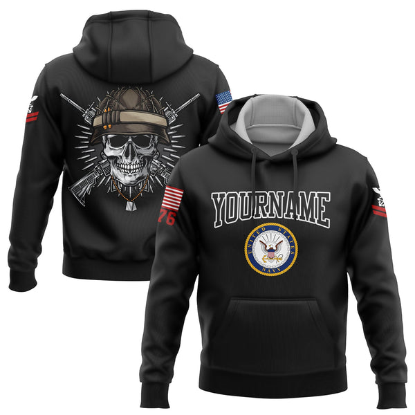 Custom Black Skull 1776 U.S Navy Military Rank Name Hoodie