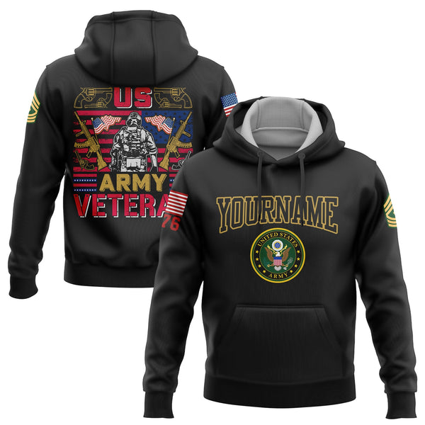 Custom Black 1776 American Flag U.S Army Military Rank Name Hoodie